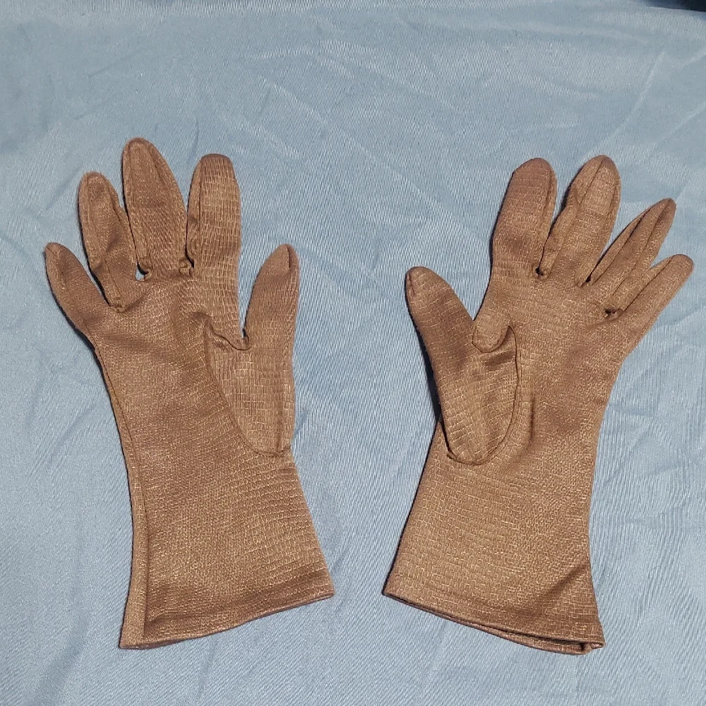 Vintage 50s 60s Brown Stretch Nylon Rayon Blend Gloves Size S 6.5 Day Formal